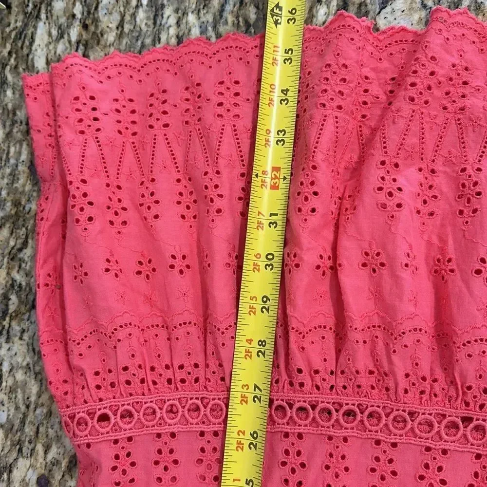 J. Crew Eyelet Embroidery Flutter-Hem Dress In Coral Color Size 8